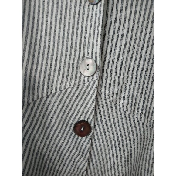 John Mark Woman M Tunic Shirt Grey White Striped Roll Tab LS V Neck Asymmetrical - Picture 5 of 11